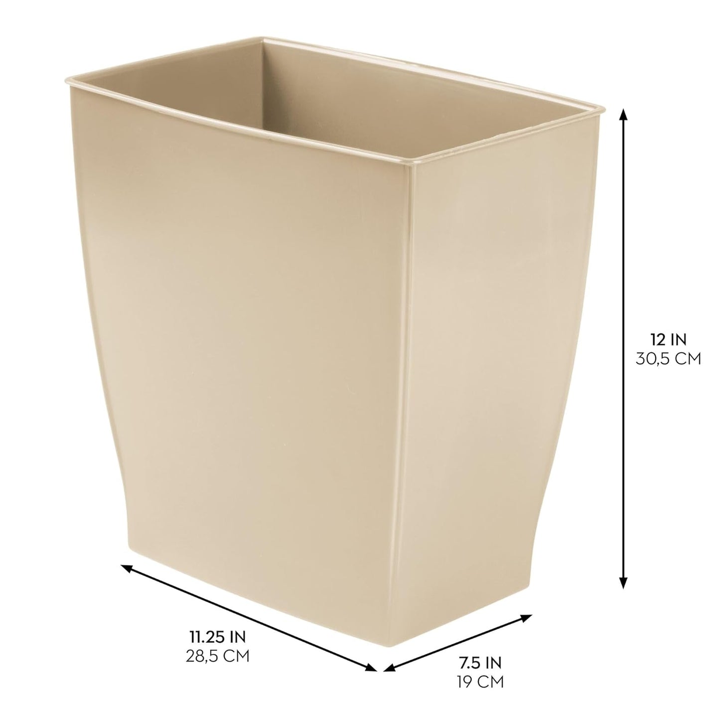 iDesign Small Rectangular Bathroom Trash Cans - Set of 2 - Taupe Brown