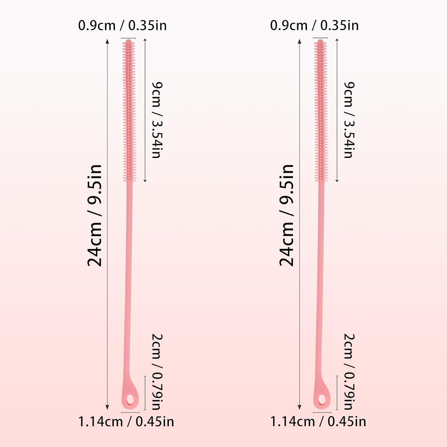 2pcs Silicone Straw Cleaner Brush, 9.5in Extra Long Reusable Straw Brush for Stanley, Metal, Glass Straws, Bendable Travel Drinking Bottle Lid Cleaning Tool for Crevice Pipe Tube (Pink)