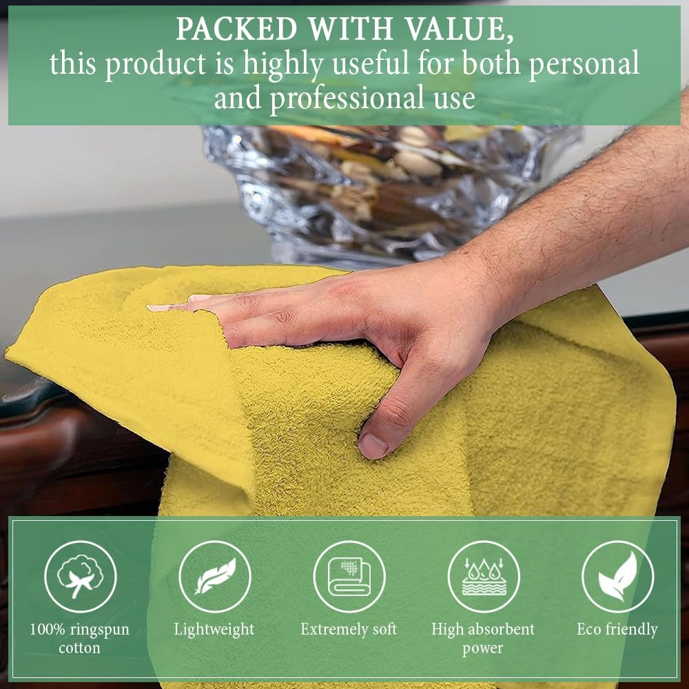 Cotton Terry Towel Rags Yellow 14x17|Pack of 60|Super Absorbent|Quick Dry Multipurpose Restaurant Towels