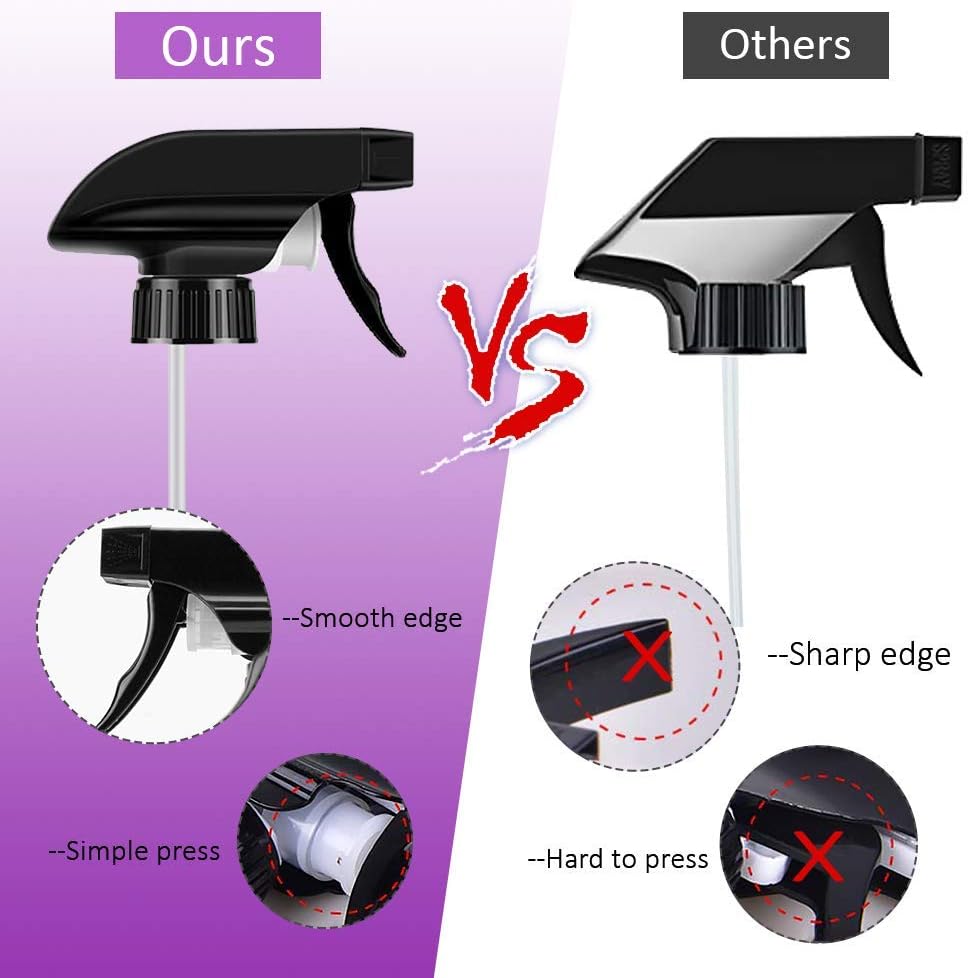 AMORIX 50PCS Spray Bottle Tops Black Trigger Sprayer Heavy Duty Replacement Nozzle with Mist Spray & Stream Sprayer, Fits Standard 28/400 Neck Bottles + Tag Label Stickers