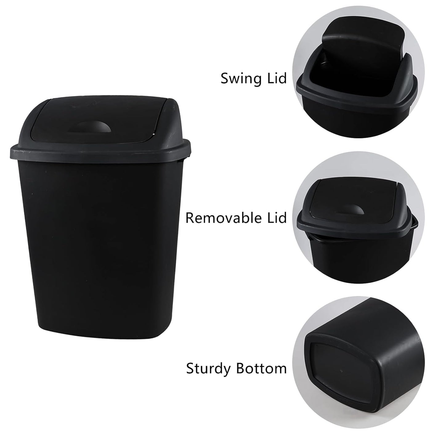 18 Gallon Plastic Garbage Bin with Swing Lid, Set of 4 Large Trash Can, Black