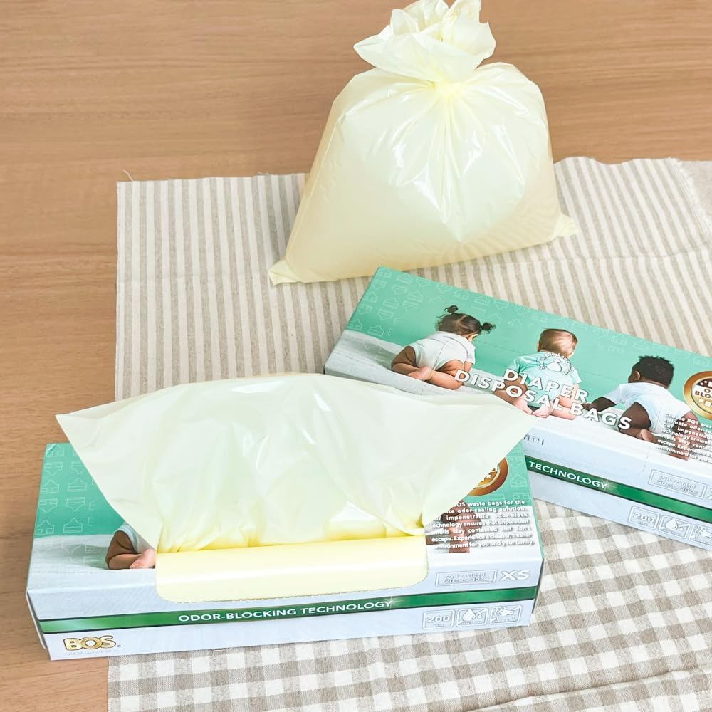 BOS, Odor-Sealing Dirty Diaper Trash Bags - Scent & Smell Free (Color: Cream Yellow) (Pack of 2)(X-Small)