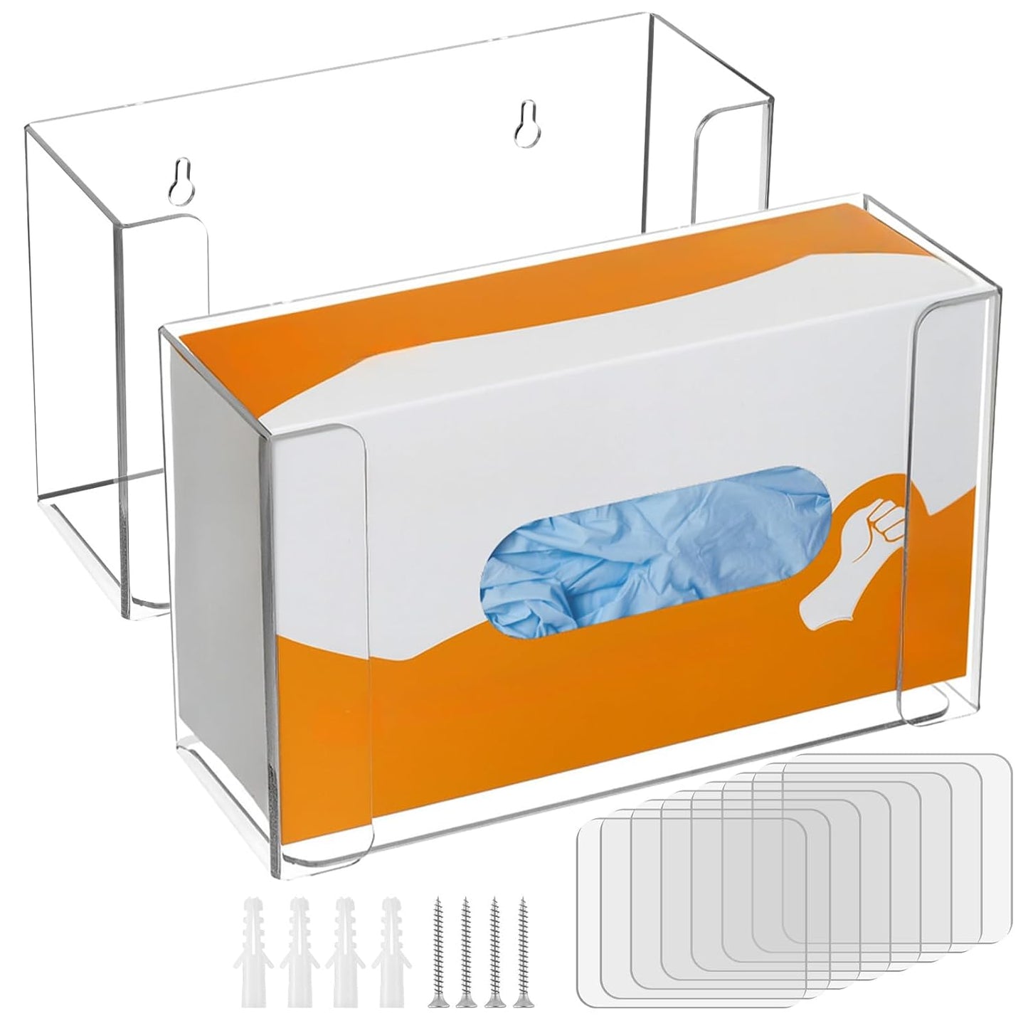 2 Packs Acrylic Glove Holder for Wall Mount, Clear Gloves Box Holders Glove Dispenser Wall Mounted Tissue Box Holder Reusable Kitchen Rack for Gloves Tissue Boxes