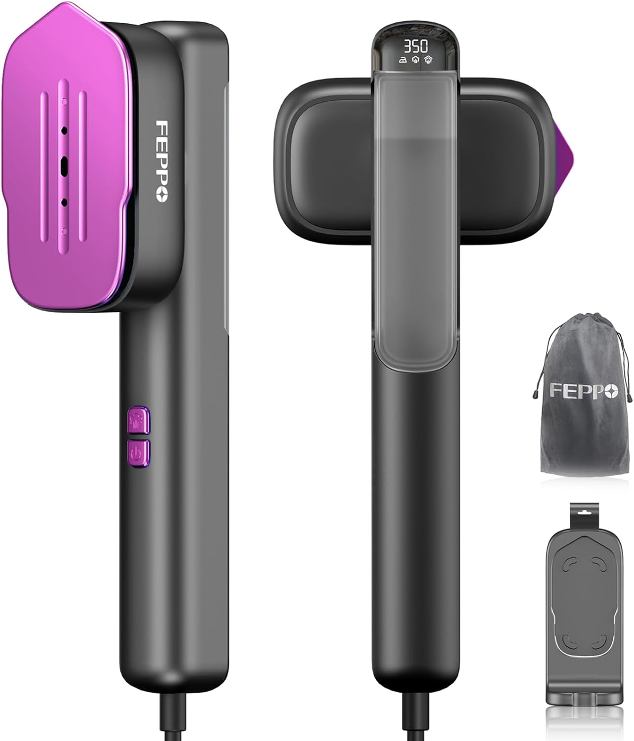 FEPPO Travel Steamer for Clothes, 110-240V Dual Voltage Portable Steamer & Iron 2 in 1, Fast Heat Up, 1100W Powerful Garment Steamer, Large Ceramic Heat Panel for Home & Global & Europe Traveling