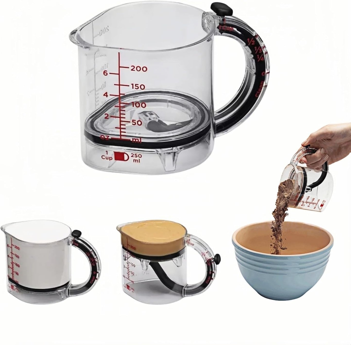 All in One Adjustable Measuring Cup, Push Up Measuring Cup Solid and Liquid, Space Saving, Easy to Clean, Multifunctional Kitchen Measuring Cups for Preparation, Baking, and Cooking (2)