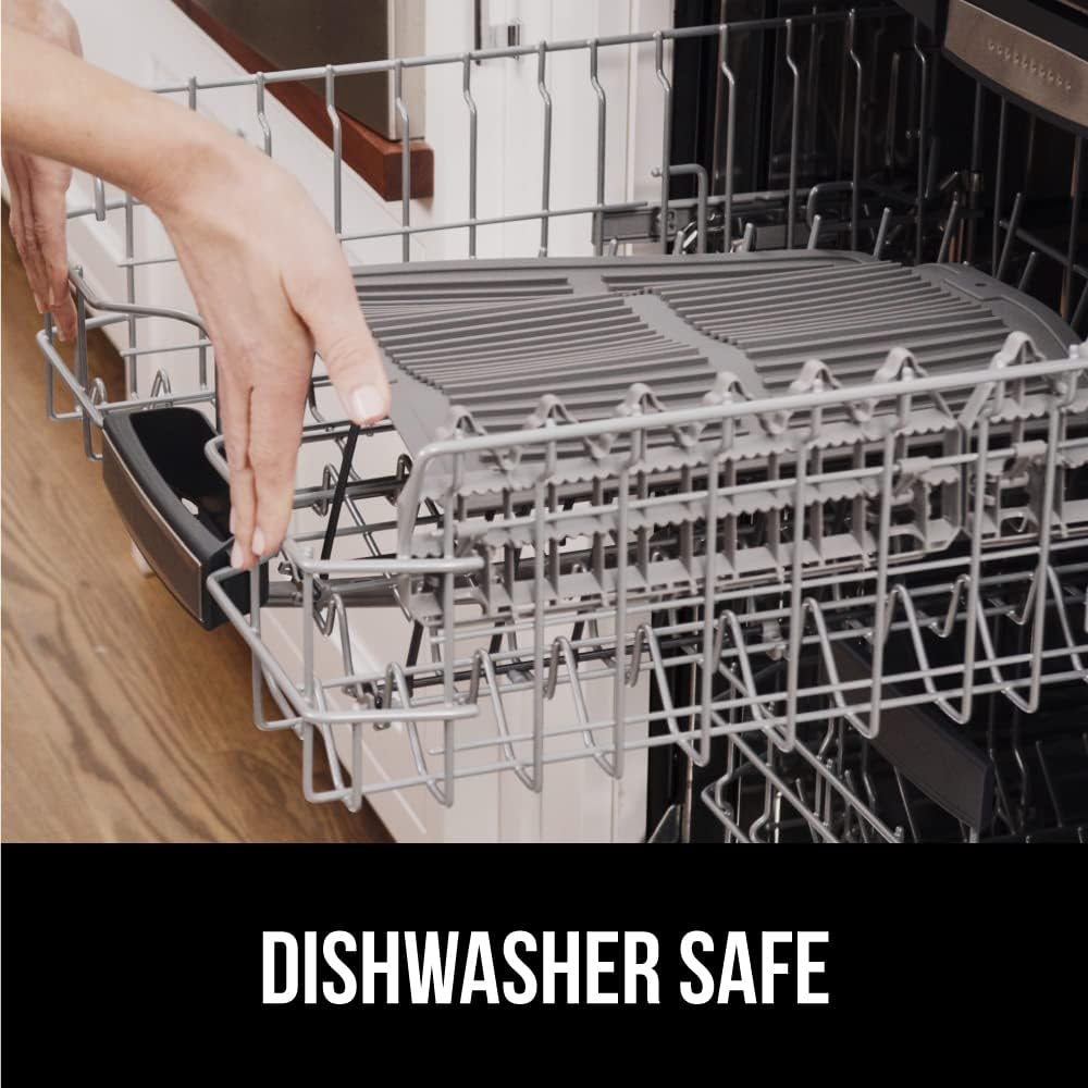 GORILLA GRIP 100% BPA-Free Patented Silicone Dish Drying Mat for Kitchen Counter, Water Catching Ribbed Design, Easy Clean Waterproof Sink Liner, Heat Resistant, Fits Under Rack, 16x12 Inch, Gray