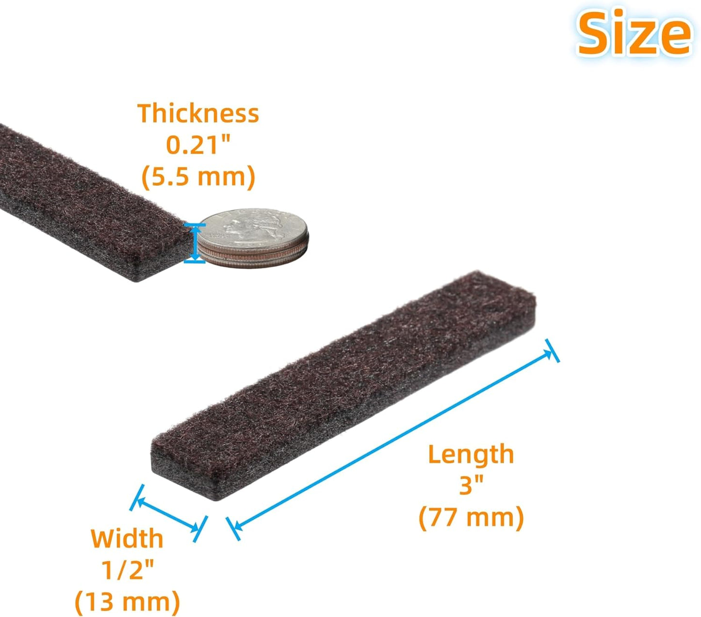 Furnigear Felt Strips with Adhesive Backing for Furniture - Felt Furniture Pads for Hardwood Floors, Furniture Chair Feet Felt Pads, Furniture Floor Protector Sliders 30 Pcs 3 x 1/2" Rectangular Brown