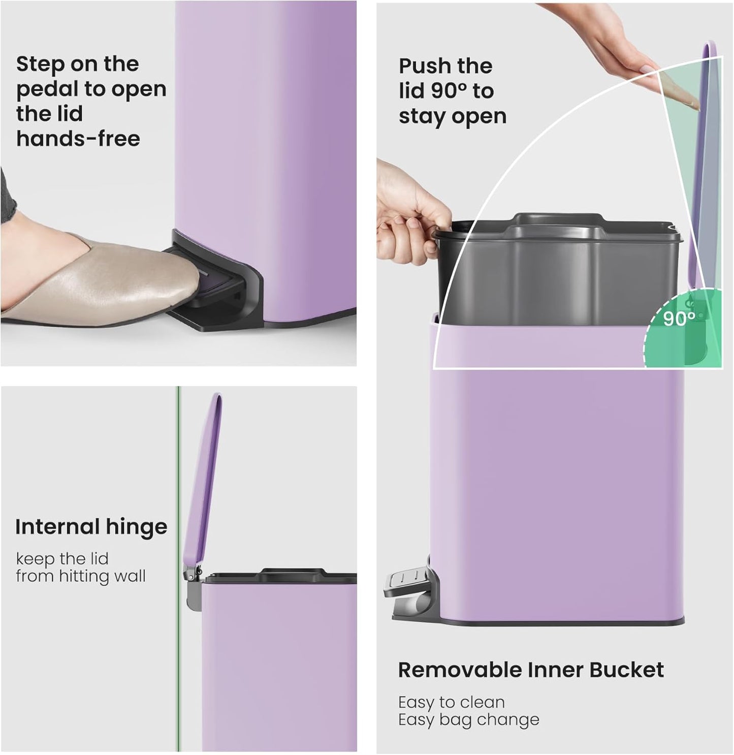 Cesun Small Bathroom Trash Can with Lid Soft Close, Step Pedal, 6 Liter / 1.6 Gallon Stainless Steel Garbage Can with Removable Inner Bucket, Anti-Fingerprint Finish (Purple)