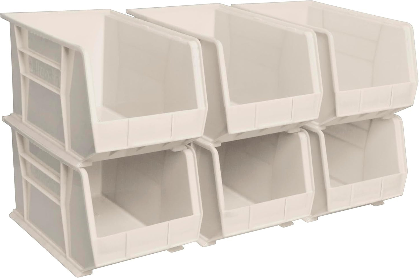 Akro-Mils 30260 AkroBins Plastic Storage Bins, Space-Saving Stackable Bins for Garage, Pantry, Craft Organization, 18" x 11" x 10", Stone, 6-Pack