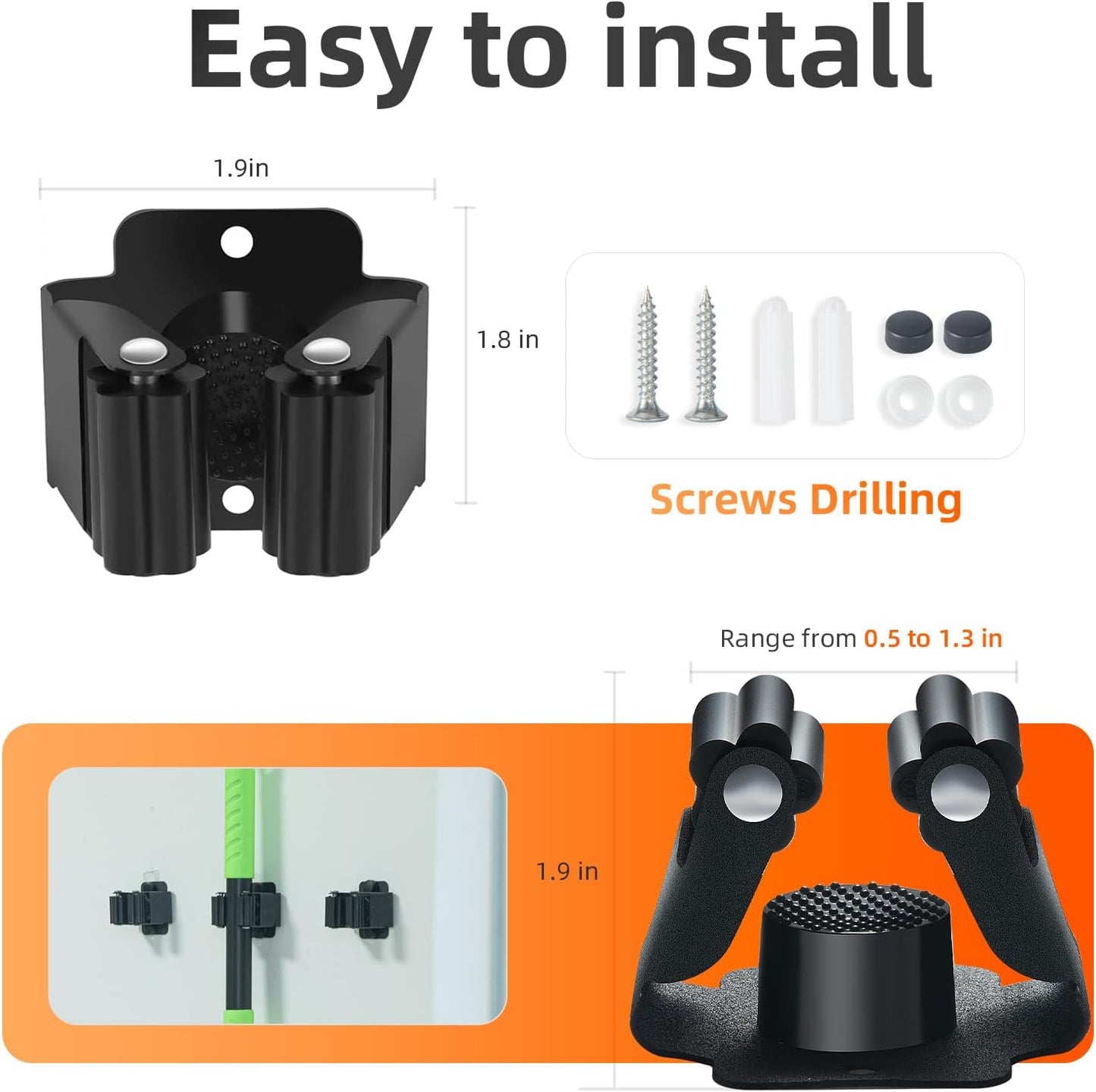 8 PCS Broom Holder Wall Mount, Upgraded Heavy Duty Mop and Broom Holder Wall Mount, Stainless Steel Broom Hanger Mop Holder Rack for Kitchen Laundry Garden Tool Organizer