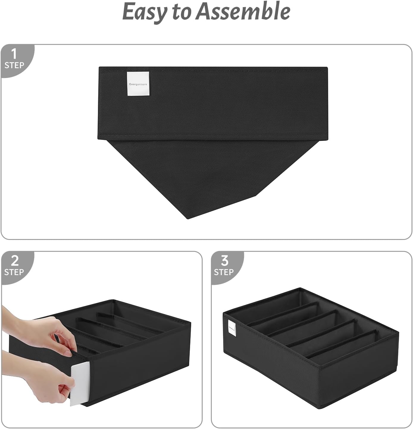 4 Packs T-shirt Drawer Organizers for Clothing,5 Grids Compartment Wardrobe Storage Box, Washable Clothes Organizer for Folded Clothes, T-shirt, Legging, Silk Scarve-Black