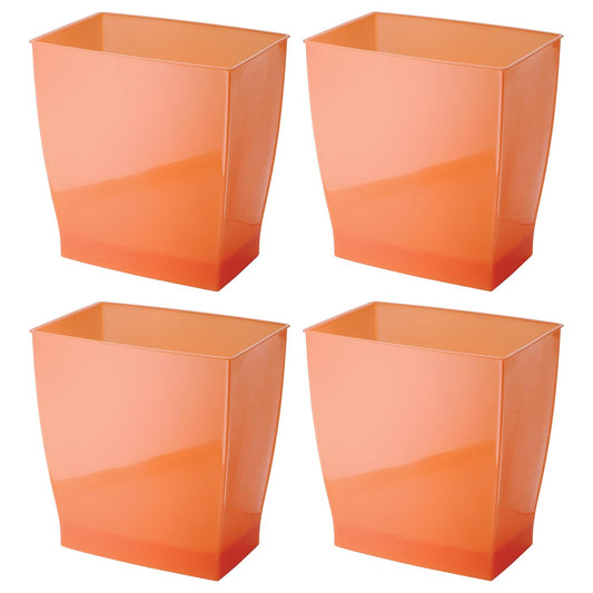 iDesign Small Rectangular Bathroom Trash Cans - Set of 4 - Tango Orange, Made in USA