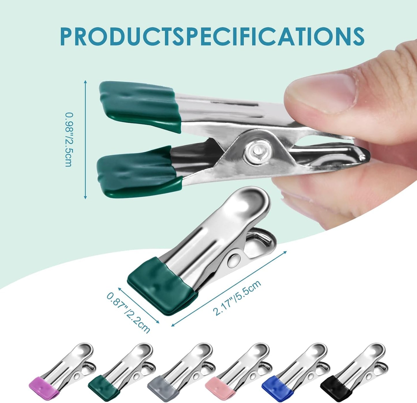 36 Pack Heavy Duty Clothes Pins, 2.17-Inch Stainless Steel Chip Clips, Multipurpose Laundry, Towel, Photo, and Food Clips, Durable and Colored, for Clothesline, Travel, and Home Use
