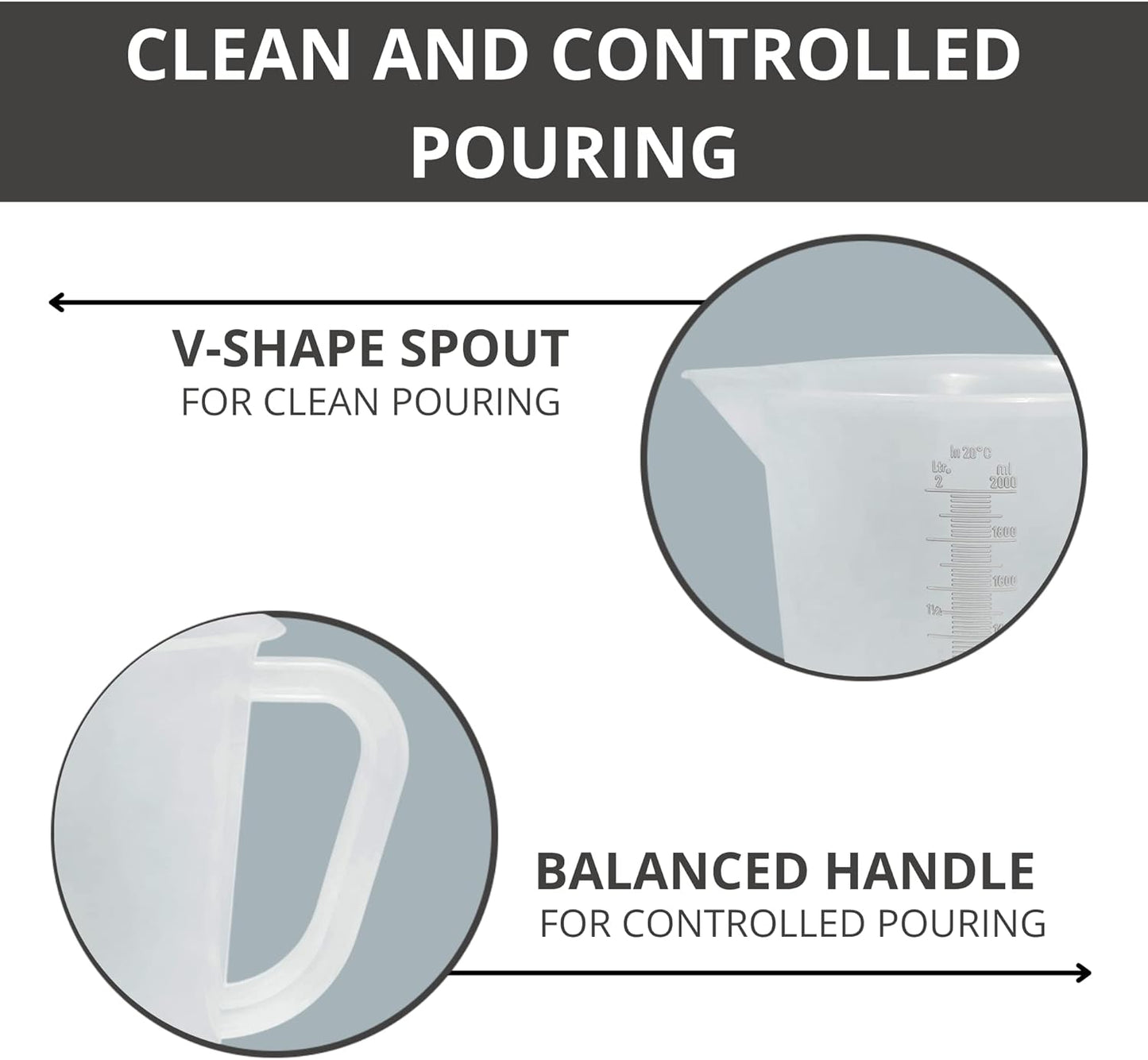 Appletofu Plastic Graduated Measuring and Mixing Pitcher - 2000ml Plastic Graduated Measuring Pitcher - Large Cylinder Graduated Measuring Container with Handle and Pour Spout - 2 Liter