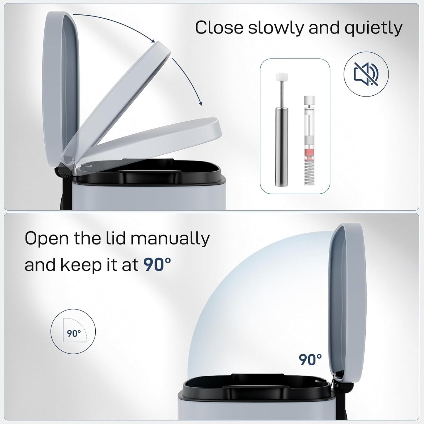 Arlopu 8/13.2 Gallon Step Trash Can, Stainless Steel Garbage Bin, Soft-Close Rubbish Bin with Removable Plastic Inner Bucket, Fingerprint-Proof, Lid Dustbin, Suit for Kitchen Home (Haze Blue, 50L)