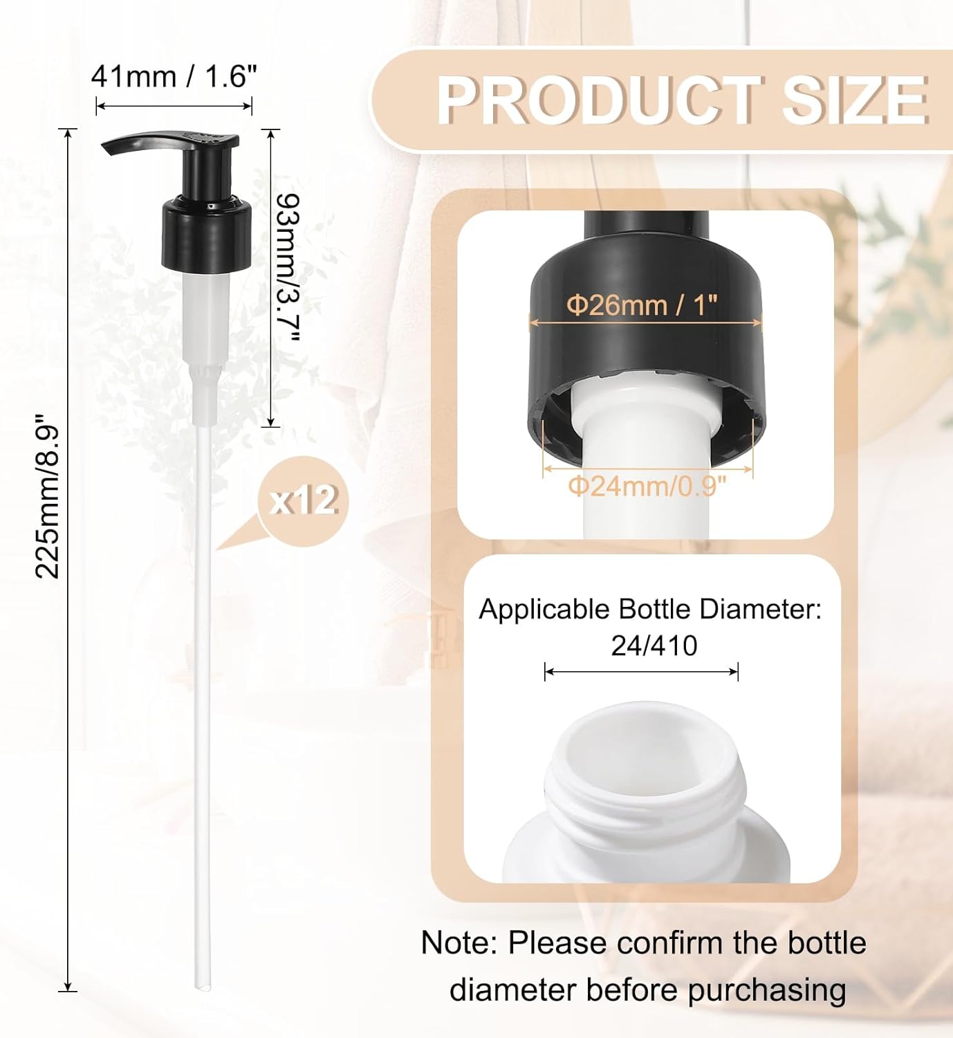 uxcell 12 Pcs Soap Dispenser Pump Heads Soap Dispensers Top Pumps Replacement Switch Pumphead for Standard 24/425 Neck Size Lotion Shampoo Bottle, Black