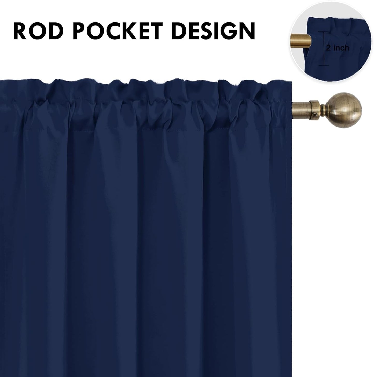 DWCN Blackout Curtains 72 Inch Length for Bedroom 2 Panels Set, Room Darkening Insulated Thermal Drapes for Living Room, Rod Pocket Window Treatment Curtain Panels (W42 x L72 Inch, Navy Blue)