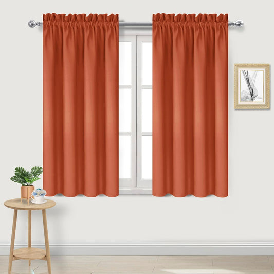 DWCN Blackout Curtains Thermal Insulated, Energy Saving & Noise Reducing Bedroom and Living Room Curtains, Burnt Ochre, W 42x L 45 Inch, Set of 2 Rod Pocket Curtain Panels