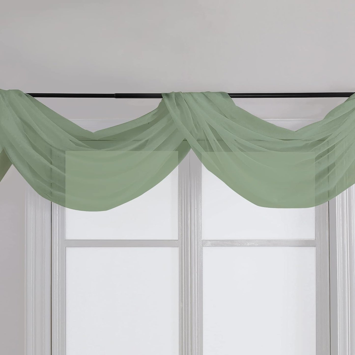 Chyhomenyc Sheer Window Curtains 144 inch Extra Long 2PCS, Airy Scarf Drapes Rod Pocket Window Treatments for Christmas/Wedding/Living Room/Anniversary, 12FT L, 42Wx144L, Sage Green