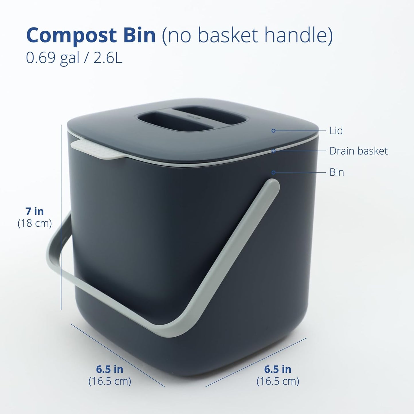 Blue Ginkgo Kitchen Compost Bin [2.6L / 0.69 GAL] – Filter-Free, Odor-Tight Countertop Food Waste Pail with Handle (Made in Korea, Gray)