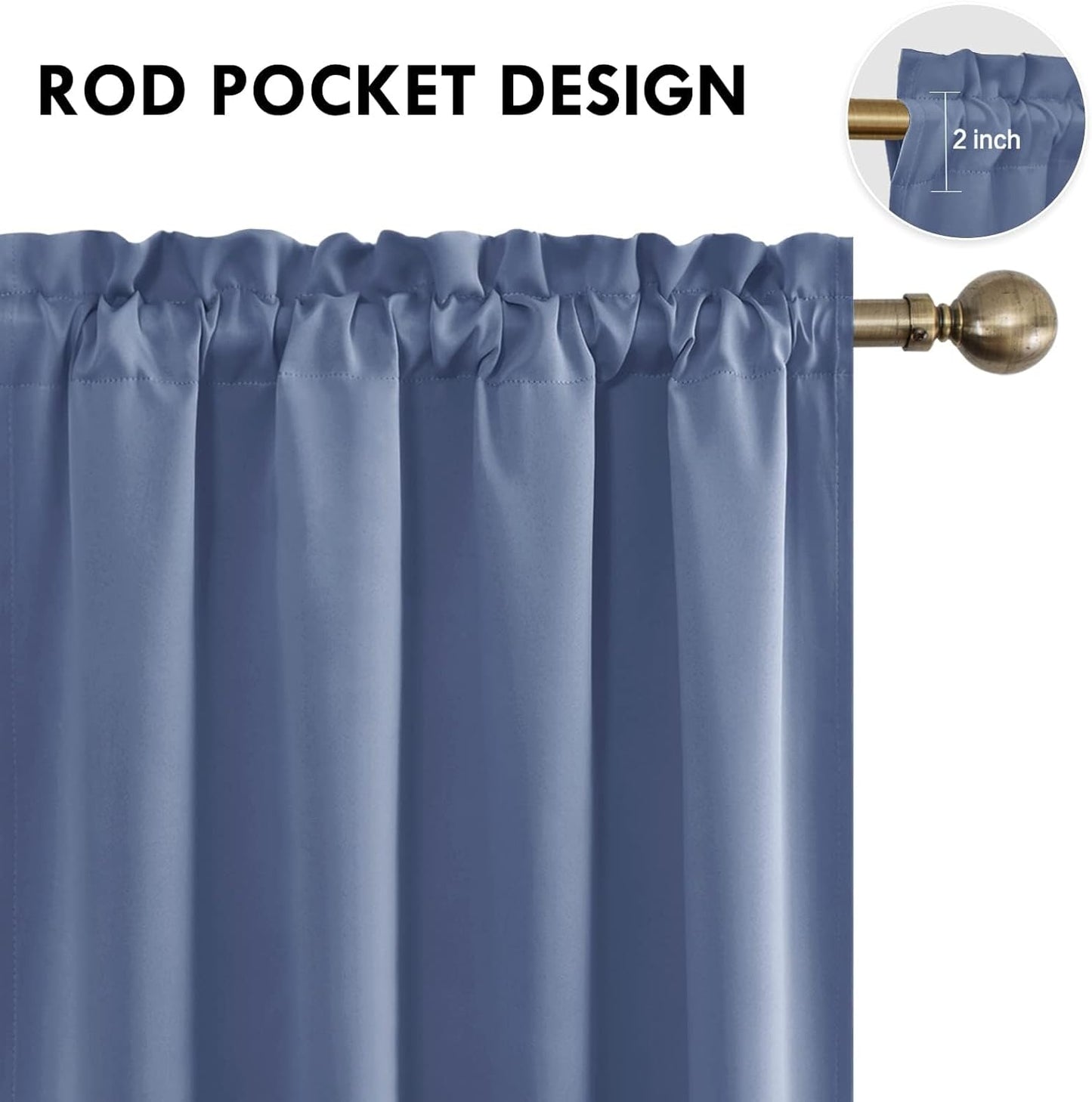 DWCN Blackout Curtains for Living Room Thermal Insulated, Energy Saving & Noise Reducing Bedroom Curtains, Dusty Blue, W 70x L 84 Inch, Set of 2 Rod Pocket Curtain Panels