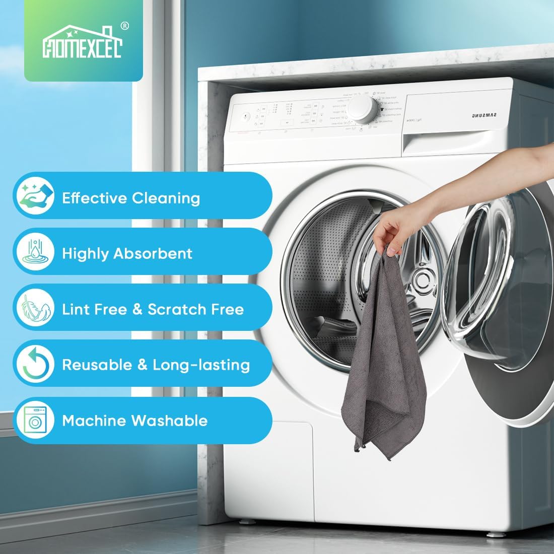 HOMEXCEL Grey Microfiber Cleaning Cloth, 24 Pack Cleaning Towels for Kitchen, Lint Free, Scratch-Free, Highly Absorbent, and Reusable Cleaning Rags for House, Window and Glass, Cars, 11.5 X11.5 inch