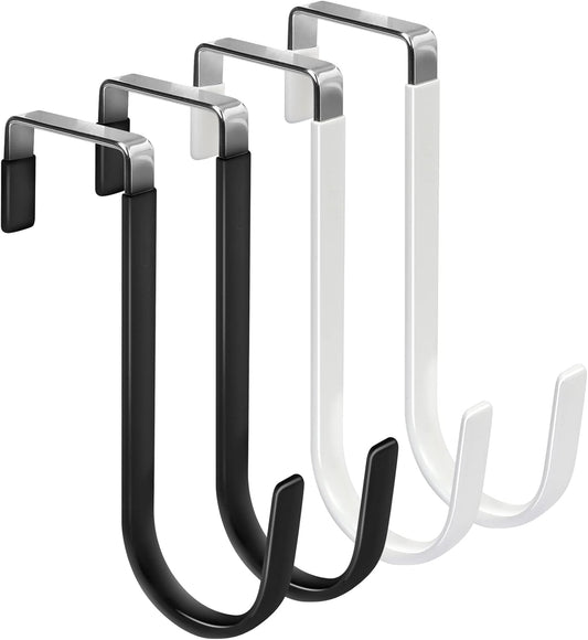 FYY Over The Door Hooks, 4 Pack Door Hangers Hooks with Rubber Prevent Scratches Heavy Duty Organizer Hooks for Living Room, Bathroom, Bedroom, Kitchen Hanging Clothes, Towels, Hats, Coats, Bags Mix
