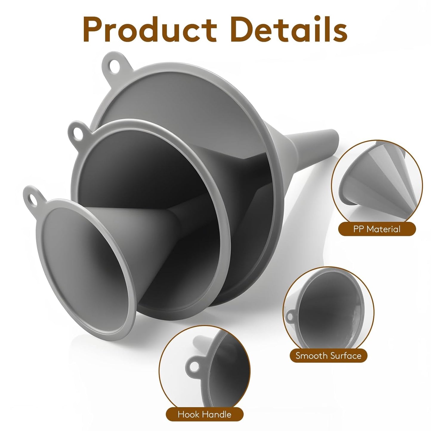 3Piece Plastic Kitchen Funnel Set, Multifunctional Funnels for Filling Bottles Canning Car Oil Funnels,Small Medium Large Round Food Funnel for Cooking, Lab, Automotive Use
