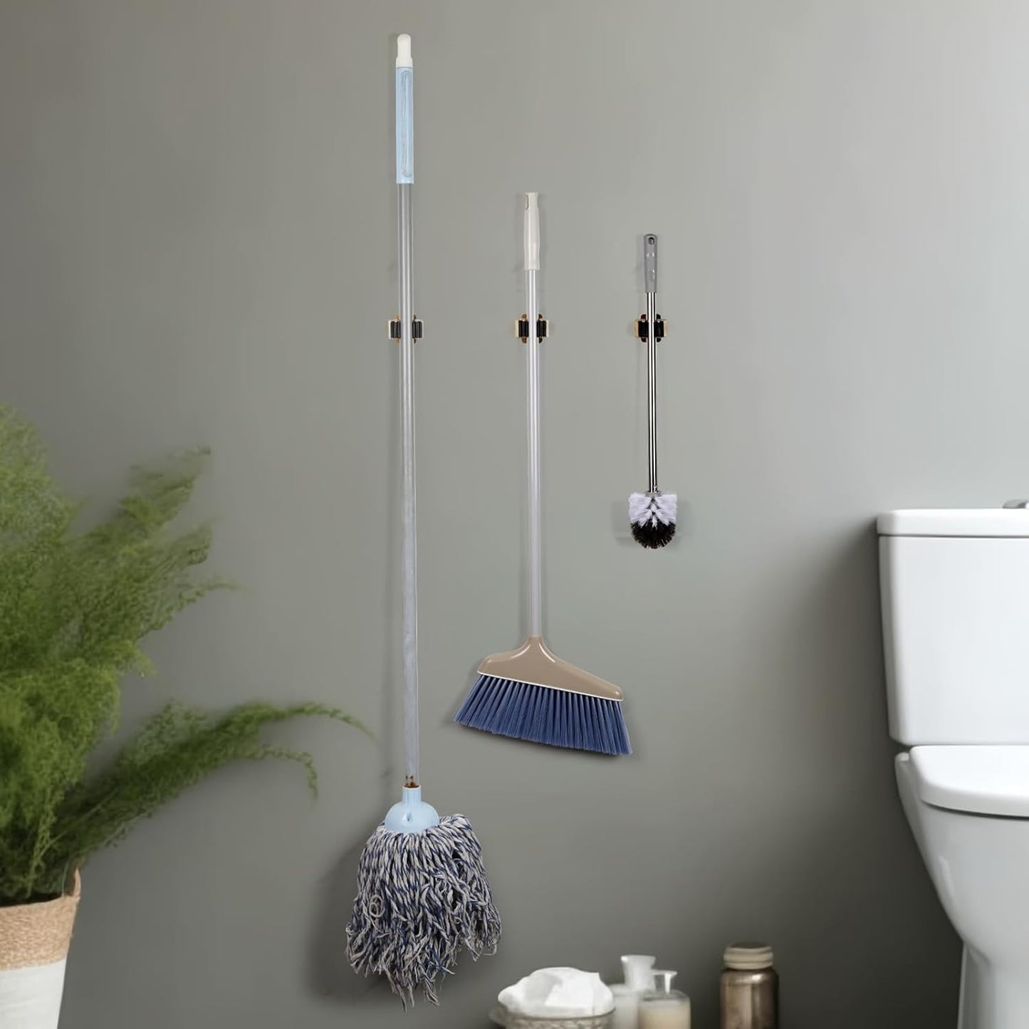 4pcs Anti-Slip Broom and Mop Holder,Wall Mounted Utility Rack with Screws,Stainless Steel Heavy Duty Mop and Broom Hanger,Space-Saving for Kitchen,Home,Bathroom,Garden,Garage Storage.Gold