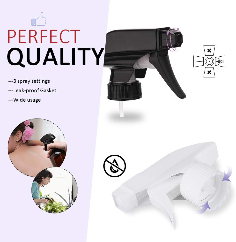 AMORIX 12PCS Trigger Sprayer White Spray Top Heavy Duty Replacement Nozzles for Plastic Bottles with Mist Spray & Stream Sprayer, Fits 28/400 Bottles + Tag Stickers