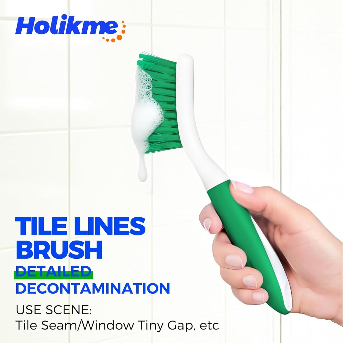 Holikme Cleaning Brush Set for Household Use, Scrub Brush, Kitchen Brush, Tile Lines Brush for Bathroom, Floor, Tub, Shower and Kitchen Surface (Green)