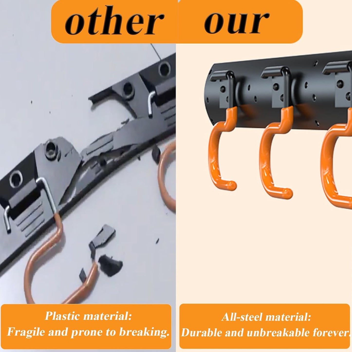 3-H 24×16" All Metal Garden Tool Organizer, Garage Tool Organizer, Broom Holder Wall Mount for Garage, Shed, Garden, Basement Hanging and Organizing Rake, Mop, Shovel, Hose