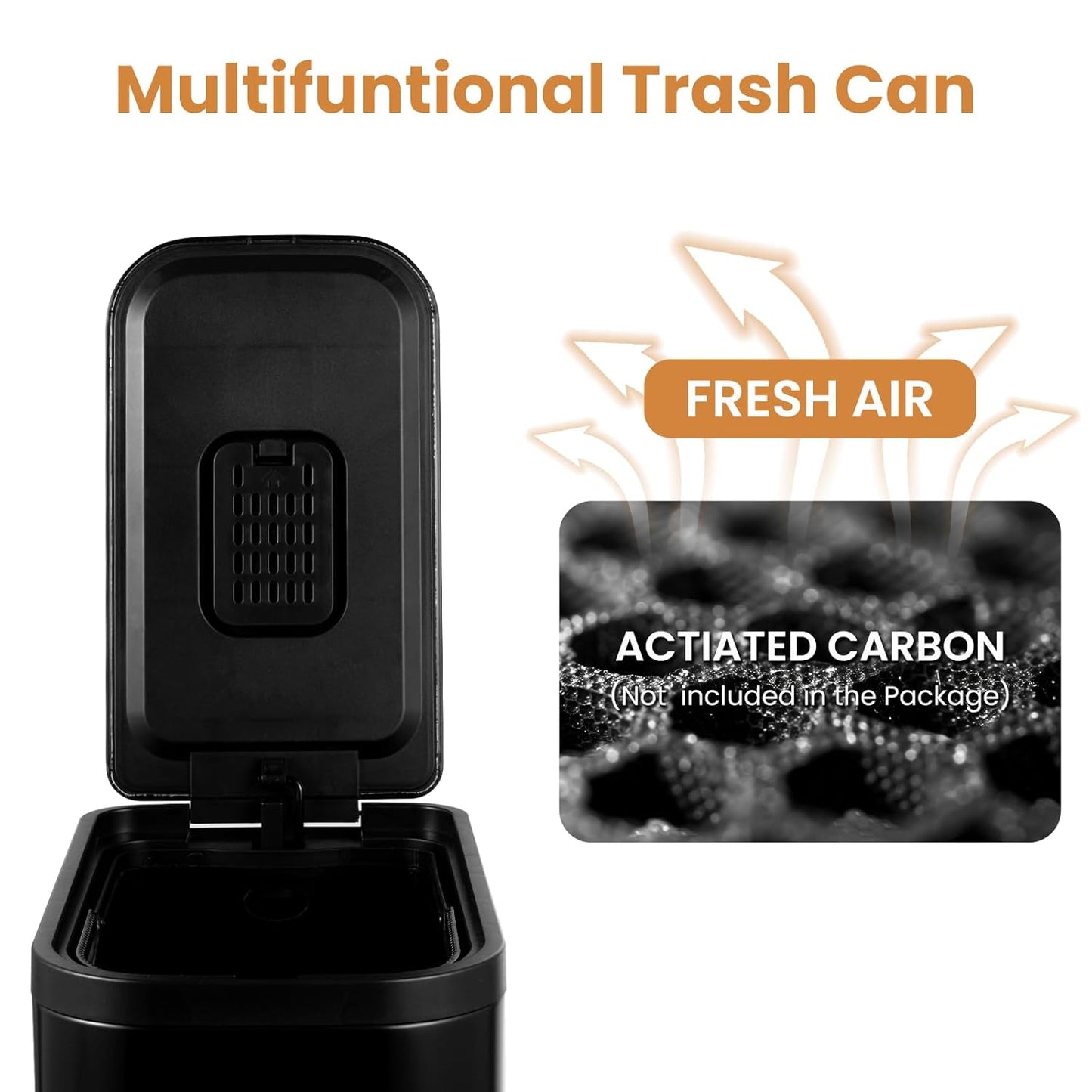 BETHEBEST Bathroom Trash Can with Lid Soft Close,Stainless Steel Step Trash Can with Removable Inner Wastebasket,Black Garbage Can for Bathroom,Bedroom,Kitchen(15 Liter/4 Gallon)