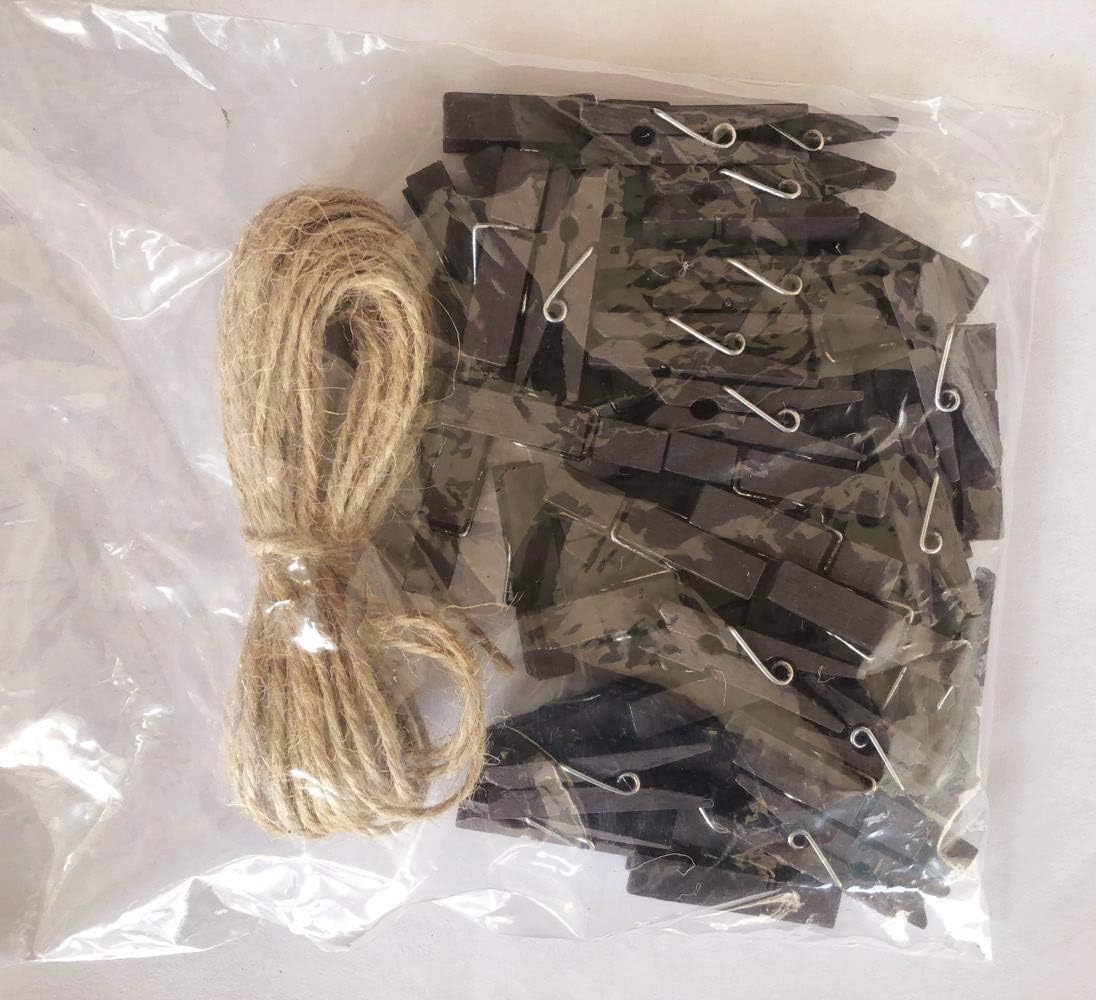 DurReus Small Wood Clothespins Cute Clip Photo Holders DIY Art Craft Display with Jute Twine Brown Pack 50