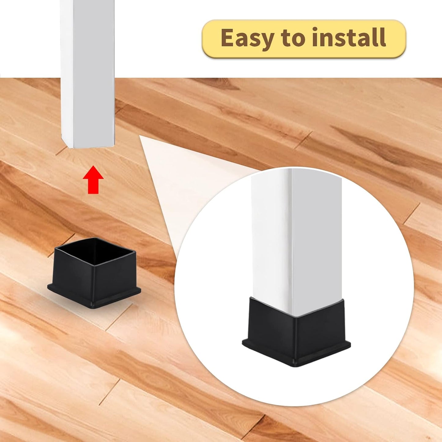 Flyshop Flexible Anti-Scratch PVC Patio Chair Table Leg Caps Tips Floor Protectors Square Furniture Covers, 20pcs, Black, 38 mm x 38 mm, 1-1/2" x 1-1/2"