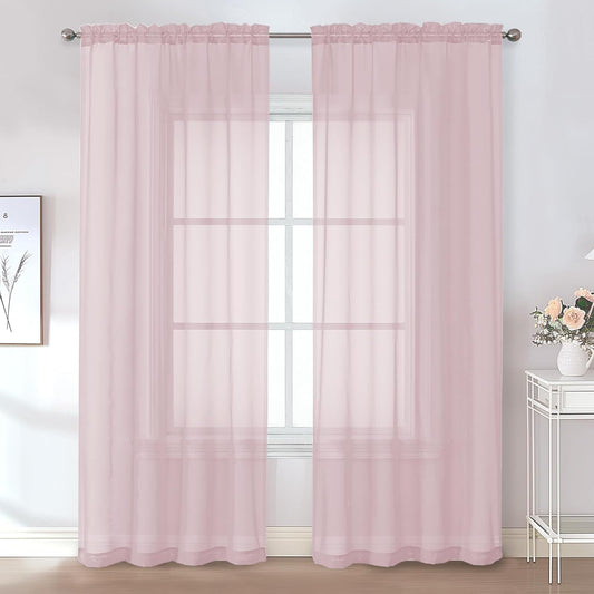 Chyhomenyc Blush Pink Sheer Curtains 84 Inches Long 2 Panels Set - Light Filtering Pink Curtains for Living Room, Soft Rod Pocket Bedroom Window Drapes, 42Wx84L inch, 2PCS