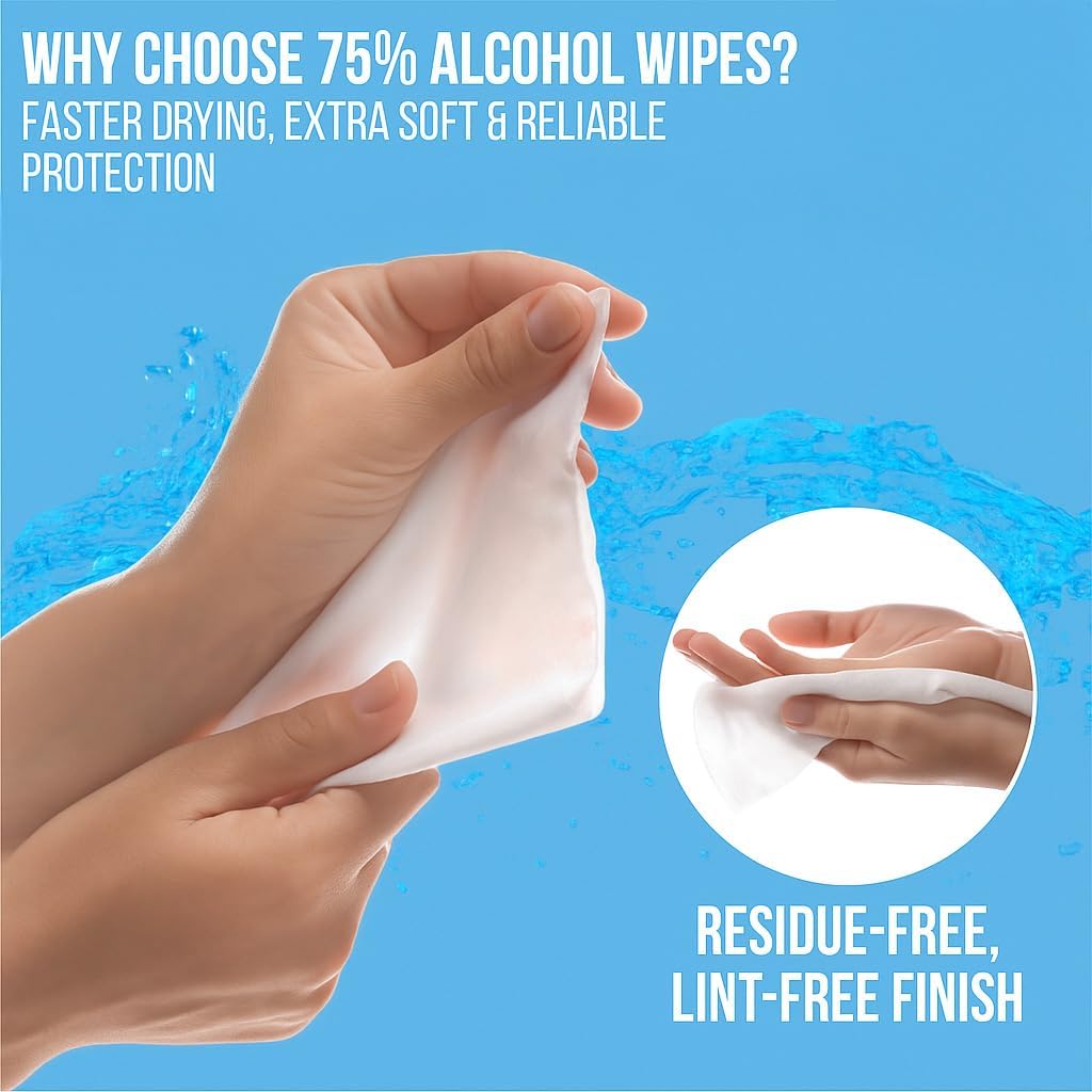 Advanced Large 75% Alcohol Hand Sanitizing Wipes, 4 Packs of 50 (200 Wipes) - Plus 20 Travel Packs - (Each Wipe Size 6" x 8")