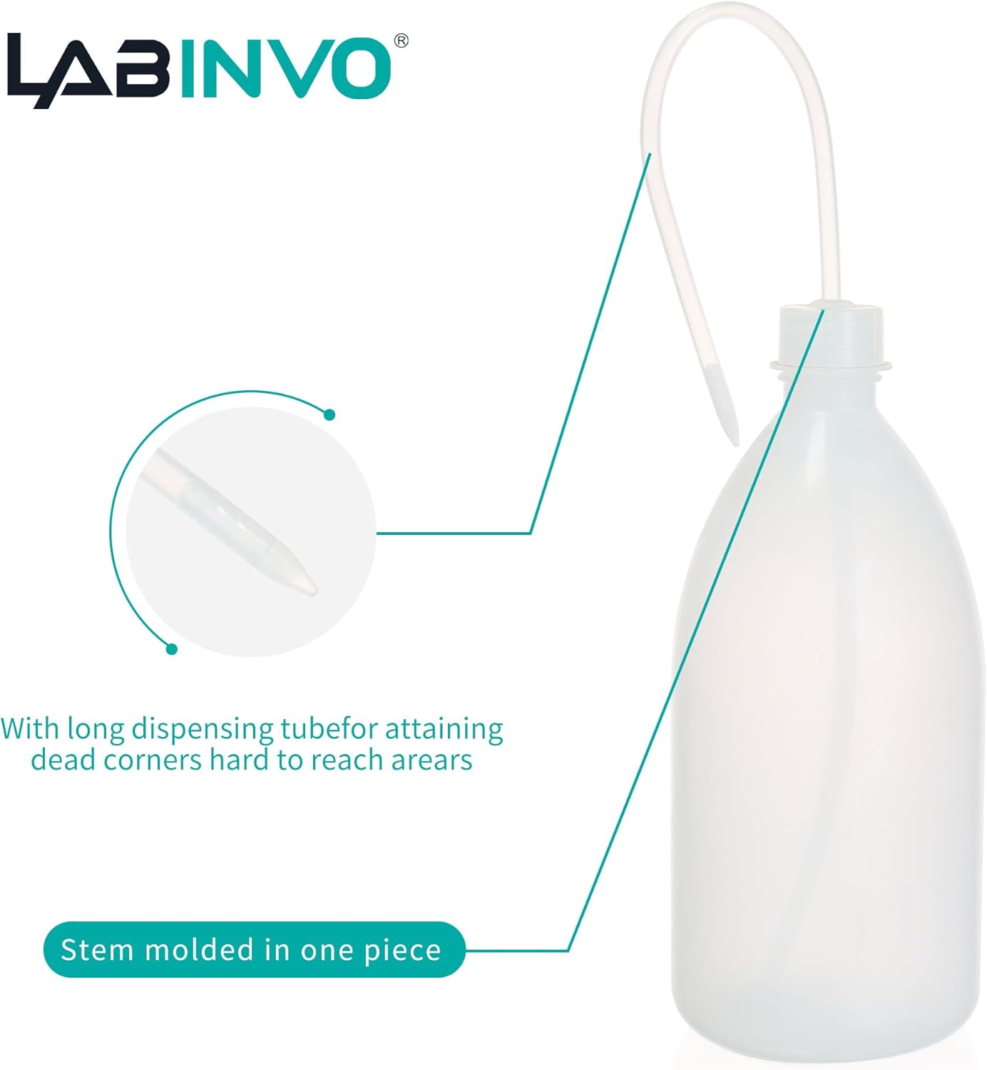 4pcs of Economy Wash Bottles, Vol.1000ml (34oz), Narrow-Mouth Squeeze Bottles Bottles, LDPE Material, with Long Dispensing Tube,IN-WBNL1000