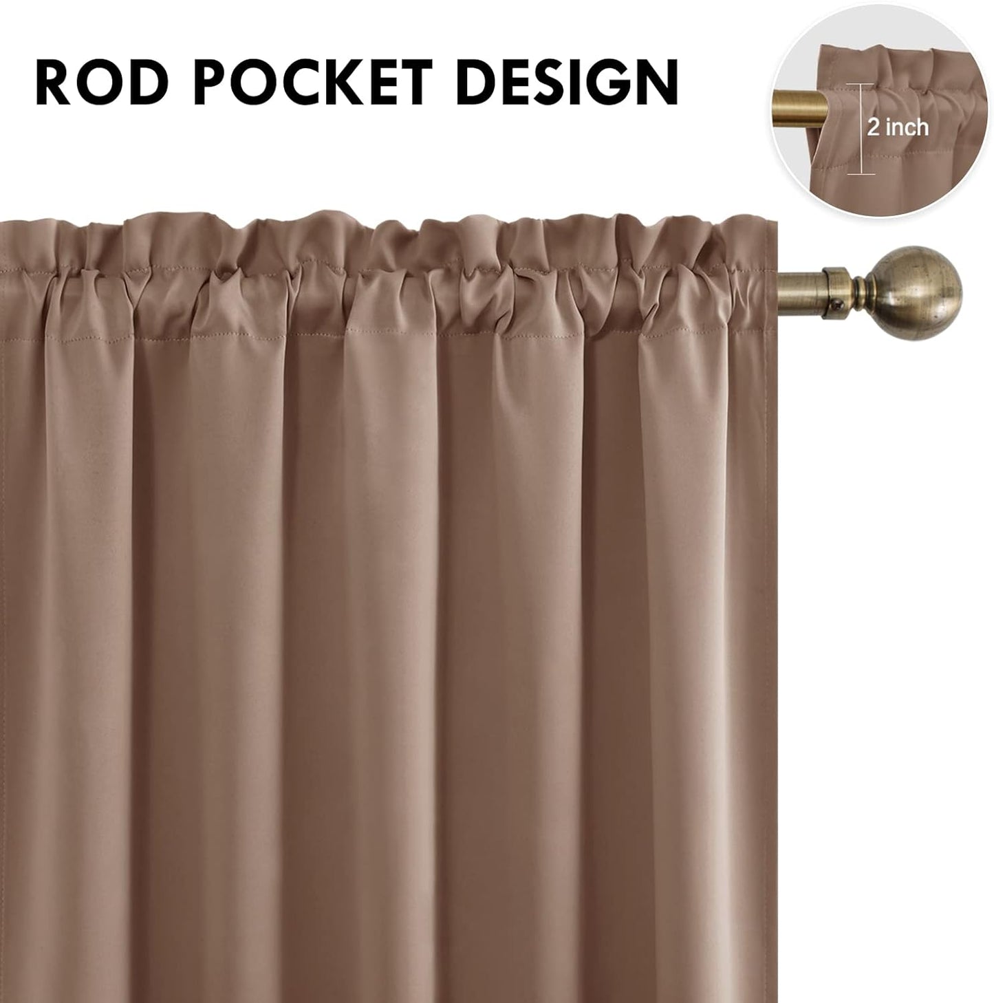 DWCN Blackout Curtains for Bedroom – Rod Pocket Thermal Insulated Noise Reducing Noise Reducing Drapes for Living Room, W 60 x L 63 Inch, 2 Panels, Khaki
