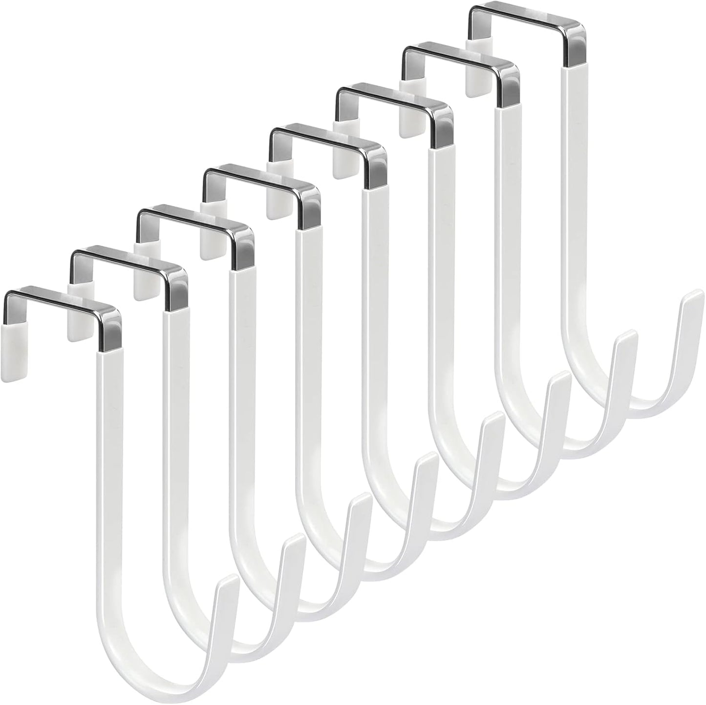 FYY Over the Door Hooks, 8 Pack Door Hangers Hooks with Rubber Prevent Scratches Heavy Duty Organizer Hooks for Living Room, Bathroom, Bedroom, Kitchen Hanging Clothes, Towels, Hats, Coats, Bags White