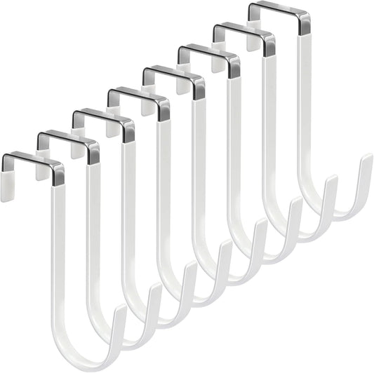 FYY Over the Door Hooks, 8 Pack Door Hangers Hooks with Rubber Prevent Scratches Heavy Duty Organizer Hooks for Living Room, Bathroom, Bedroom, Kitchen Hanging Clothes, Towels, Hats, Coats, Bags White