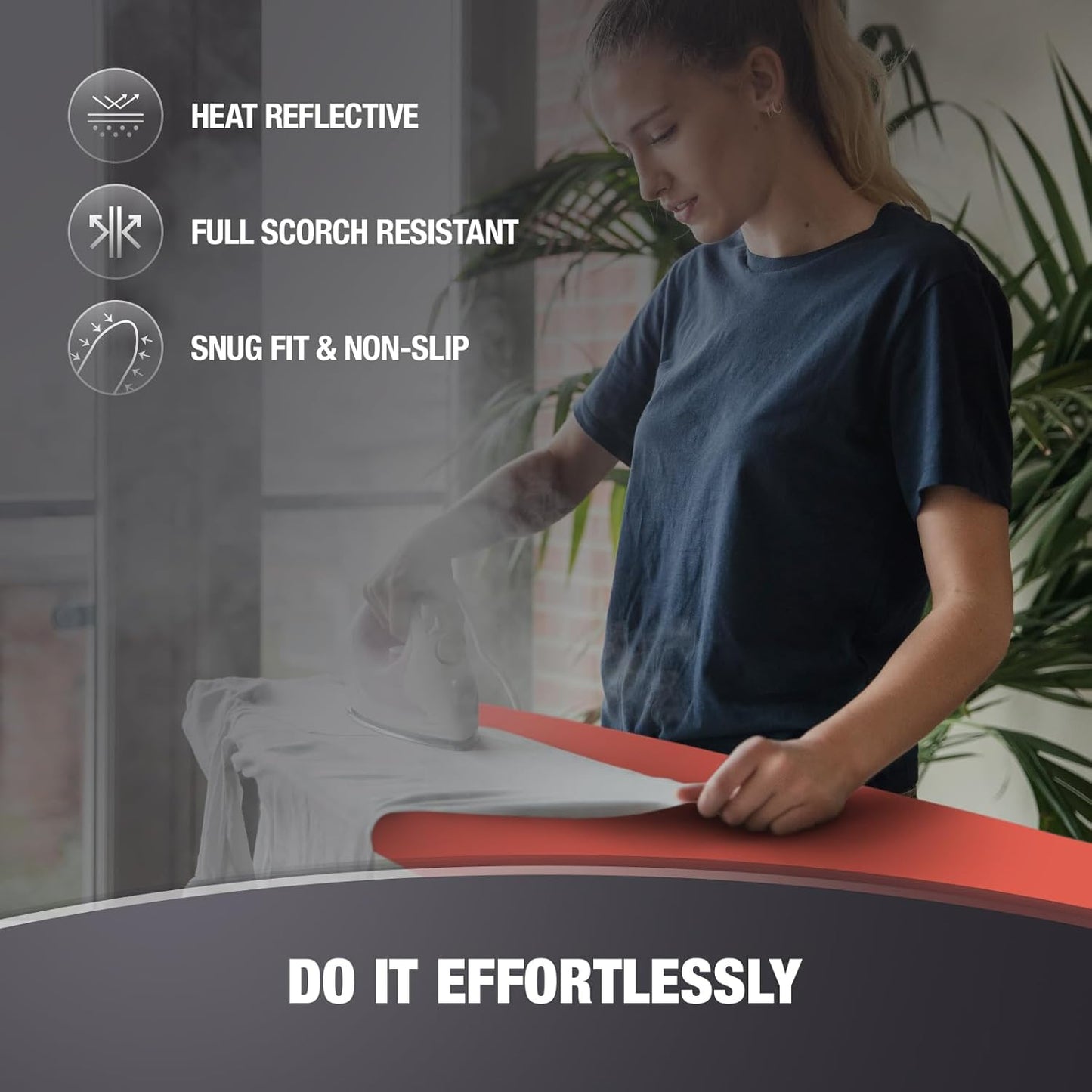 Extra Thick Ironing Board Covers with Pad Standard Size 15x54, Heat Reflective Full Scorch Resistant Padding, Snug Fit Non-Slip Nose Pocket Fastener Straps Elastic Edges, Orange