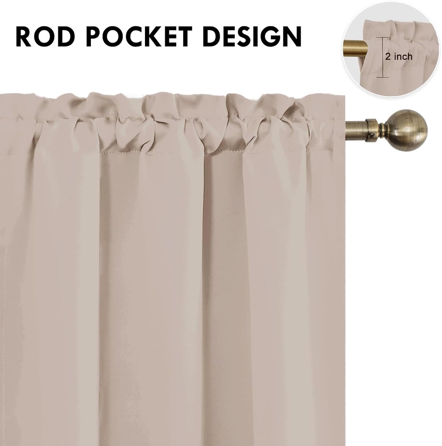 DWCN Blackout Curtains for Living Room Thermal Insulated, Energy Saving & Noise Reducing Bedroom Curtains, Camel, W 38x L 63 Inch, Set of 2 Rod Pocket Curtain Panels