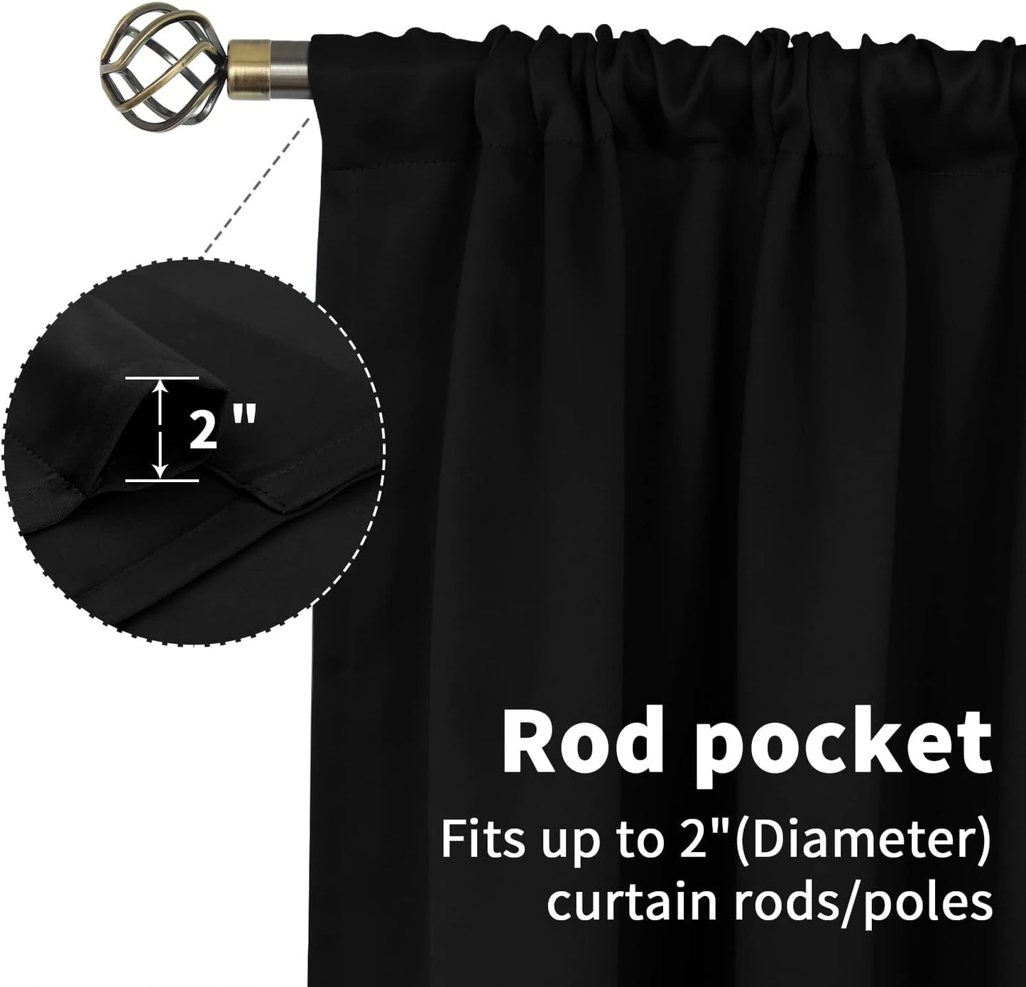 BGment Black Blackout Curtains for Bedroom Window 34 x 45 Inch - Rod Pocket Short Drapes for Kitchen Cafe Rv Bathroom Door Room Darkening Privacy Blinds, 2 Panels