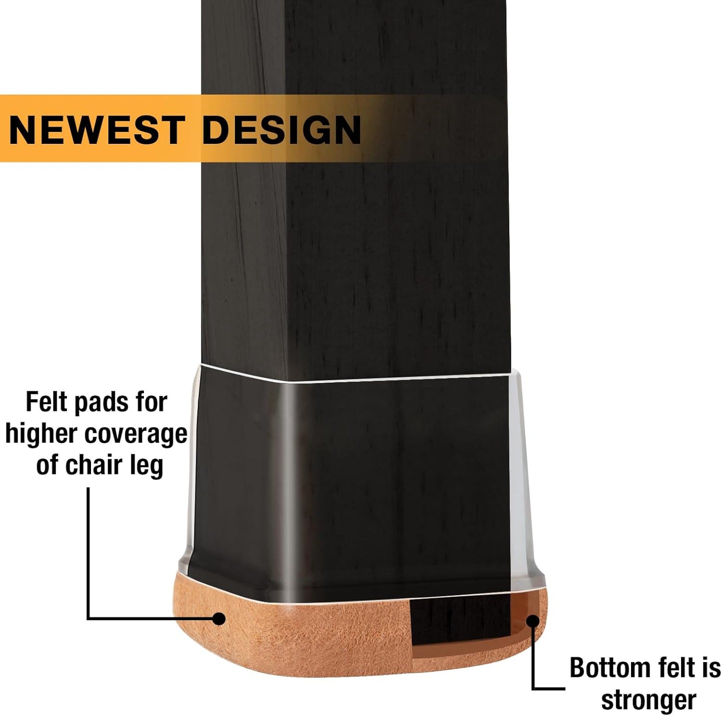 32 Pcs Chair Leg Floor Protectors Square, Silicone Chair Leg Protectors for Hardwood Floors, Chair Leg Caps Covers Protect Wooden Floors from Scratching, Thick, Won't Tear (Fit: 1-1/10" - 1-3/10")