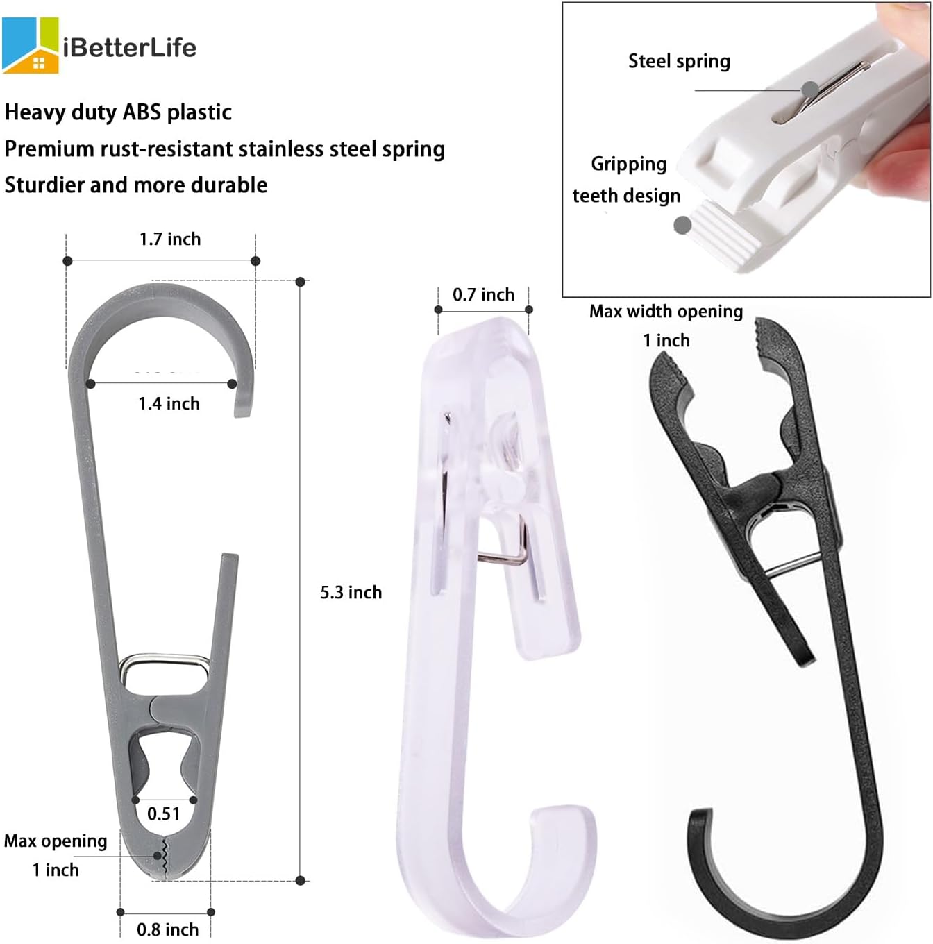 iBetterLife 4Pcs Laundry Hooks Clips Hanger - Laundry Clips with Hooks Heavy Duty Closet Organizer Clothes Pins Hanging Towel Clamps for Socks, Boot, Bras for Bathroom Wardrobe Kitchen