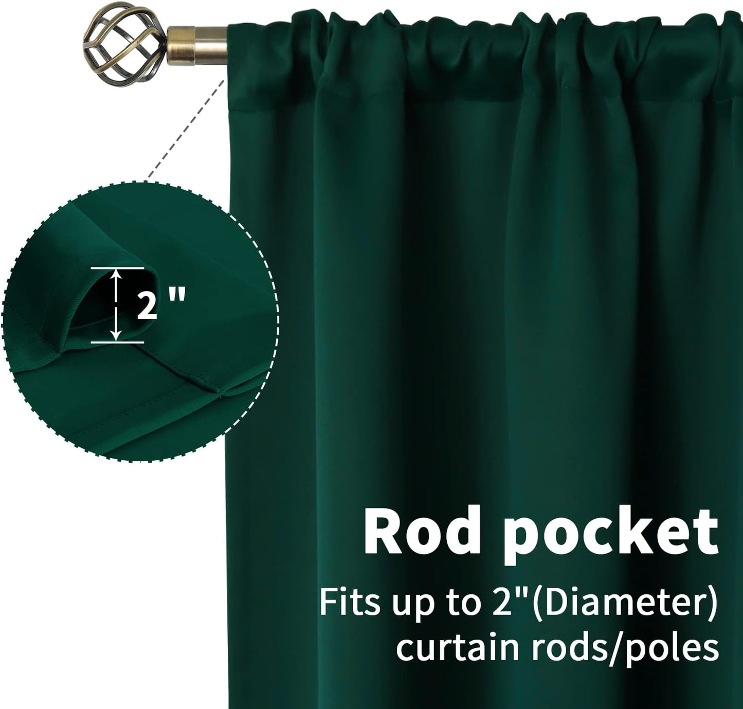 BGment Emerald Green Blackout Curtains 40 Inch Length for Short Window - Small Thermal Insulated Drapes with Rod Pocket for Bathroom Ktichen Cafe Rv Camper, 34 x 40 Inch, 2 Panels