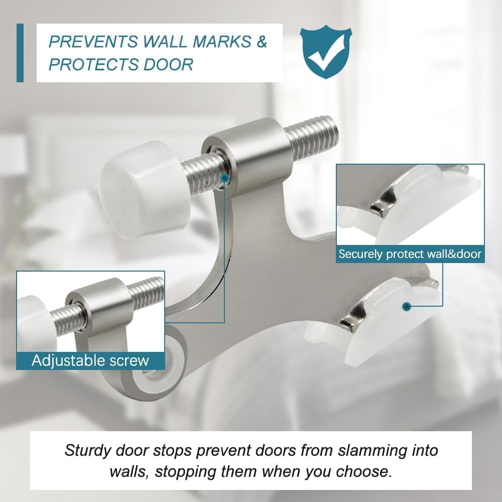 48 Pack Hinge Pin Brushed Nickel Door Stopper, Adjustable Heavy Duty Hinge Pin Door Stop with Rubber Bumper Tips
