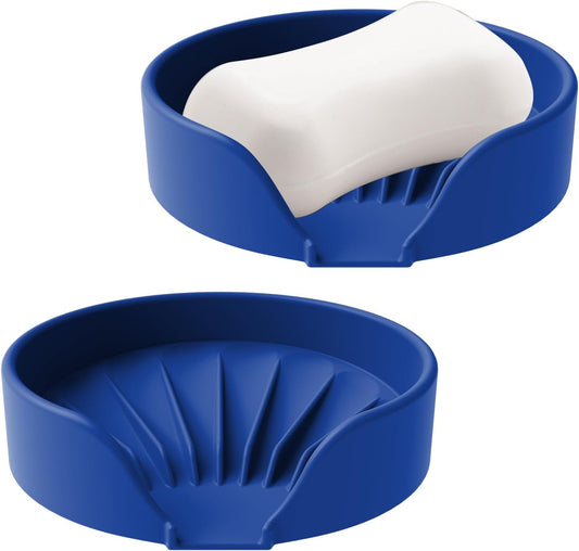 Self Draining Soap Dish, Silicone Suction Cup Soap Holder Tray Savers Container Sponge Holder for Bar Bathroom Shower Kitchen Sink, Can Extend Soap Life (2, Royal Blue)