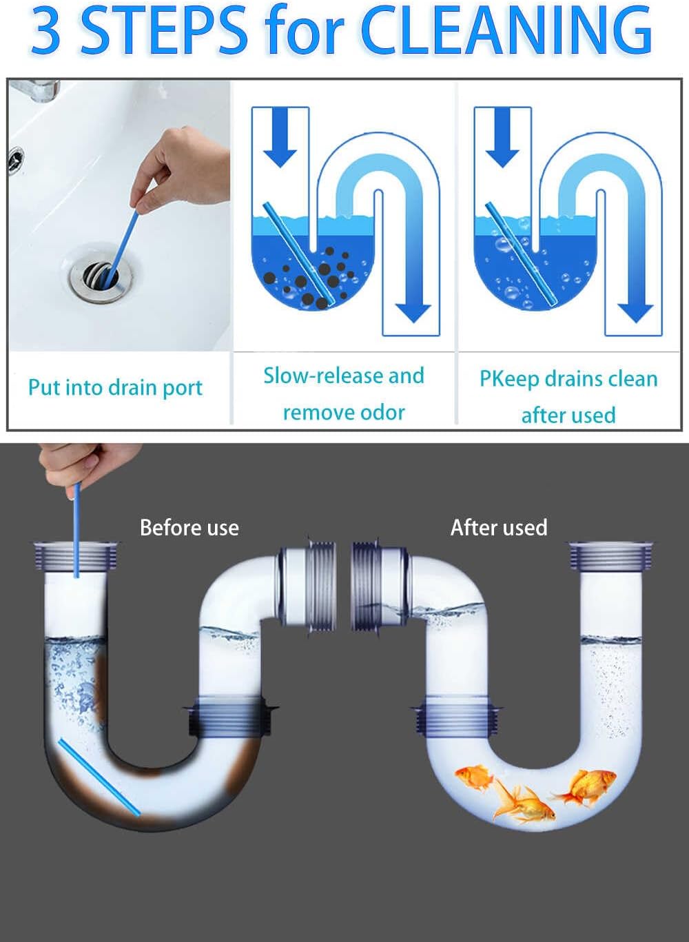 Drain Cleaner Sticks Keeps Drains and Pipes Clear and Odor As Seen On TV 4 Packs(48 pcs)